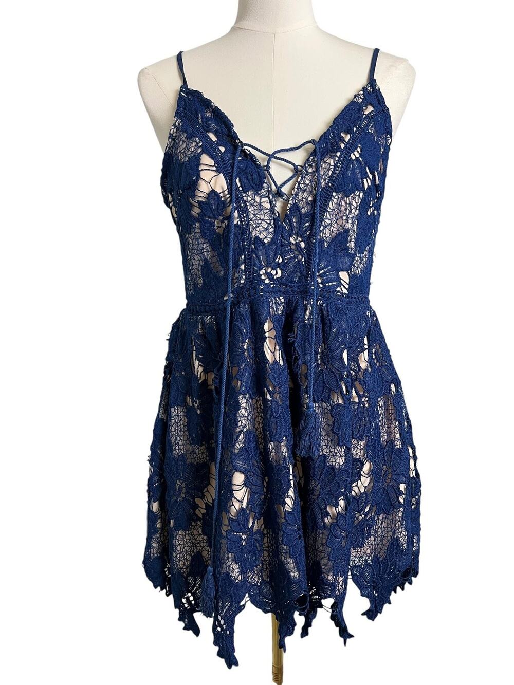 Parisian Lace Fit & Flare Dress Womens 10 Petite Blue Floral Party Cocktail